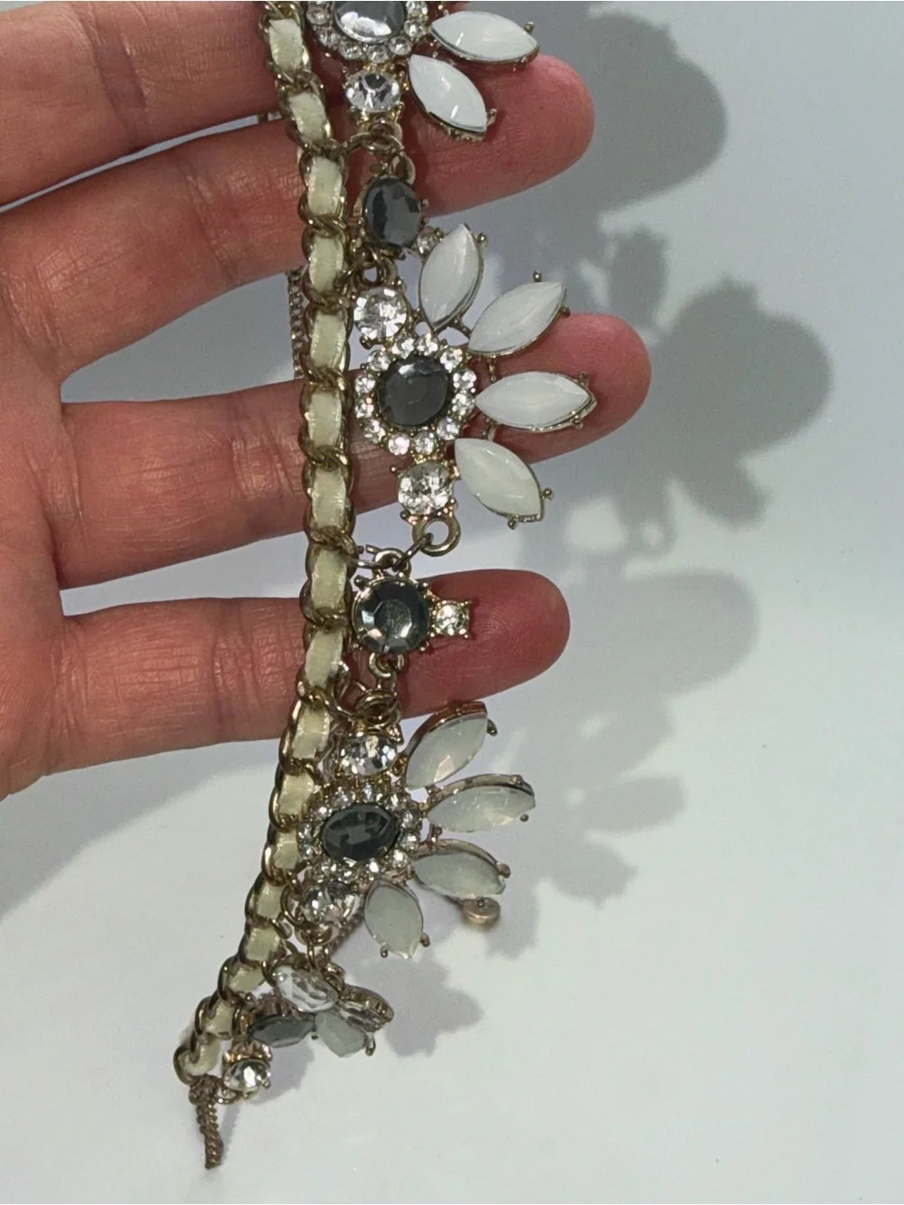 Gold-Tone White & Gray Crystal Statement Necklace